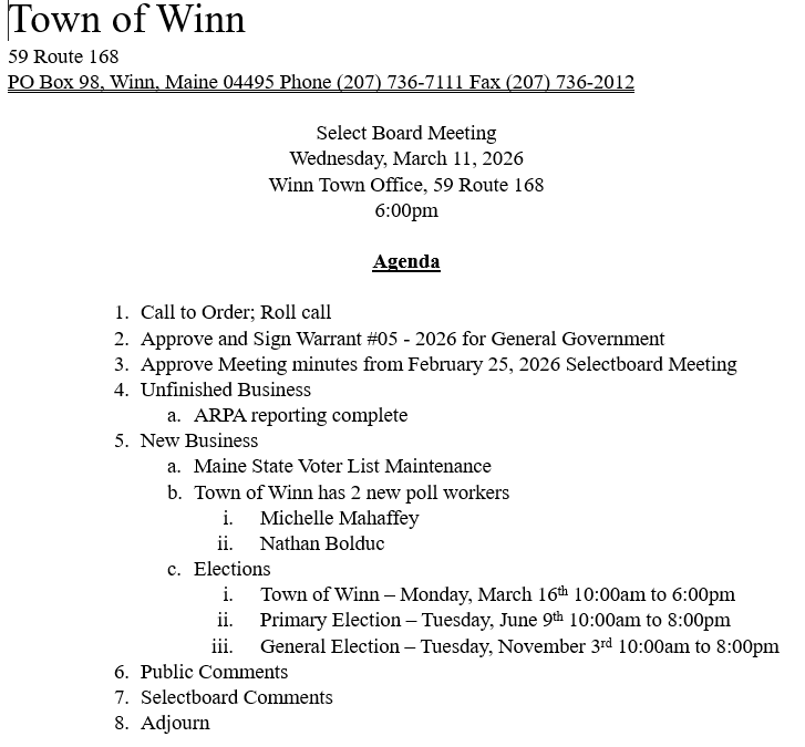 03/11/2026 Agenda