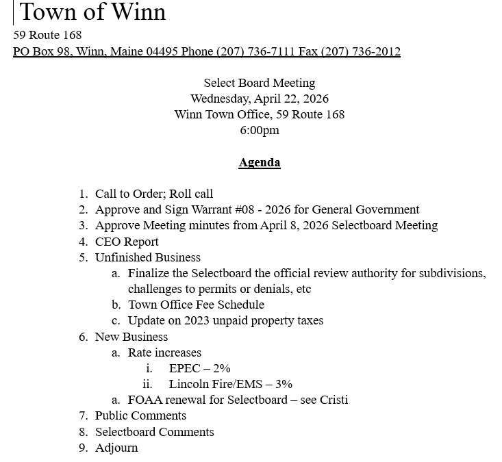 SB MEETING AGENDA 04/22/2026