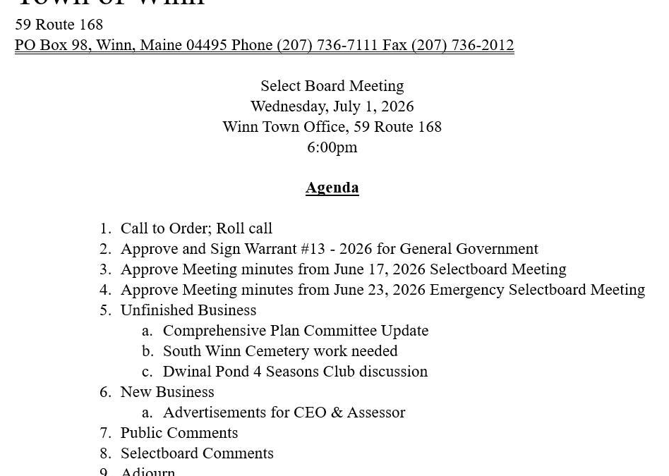 07/29/2026 Agenda
